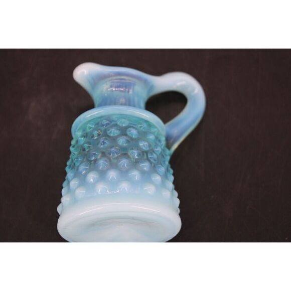Fenton Blue Opalescent Hobnail Oil Cruet Mini Pitcher Clear No Stopper - Picture 8 of 9